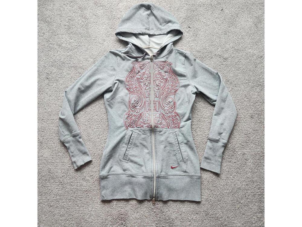 Vintage 2000s Nike Embroidered Zip‑Up Hoodie – Gray/Red (Women’s S)